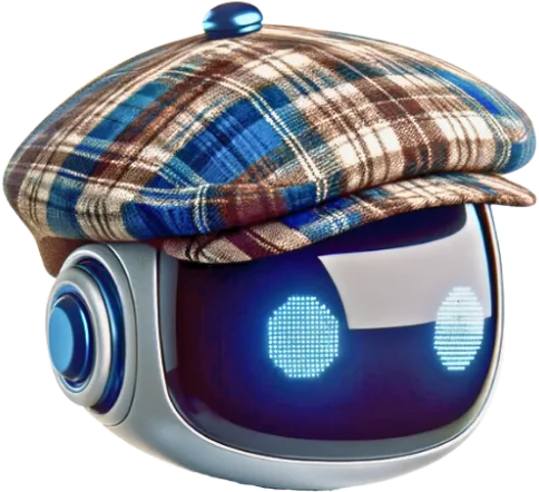 The Ai Up robot, wearing a Yorkshire flat cap