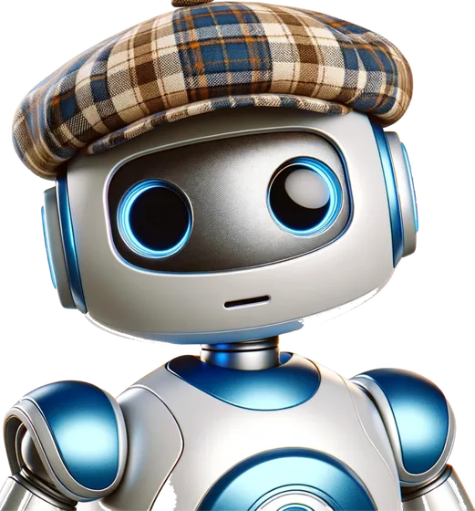An Ai Up robot in a flat cap, keeping a close eye on things